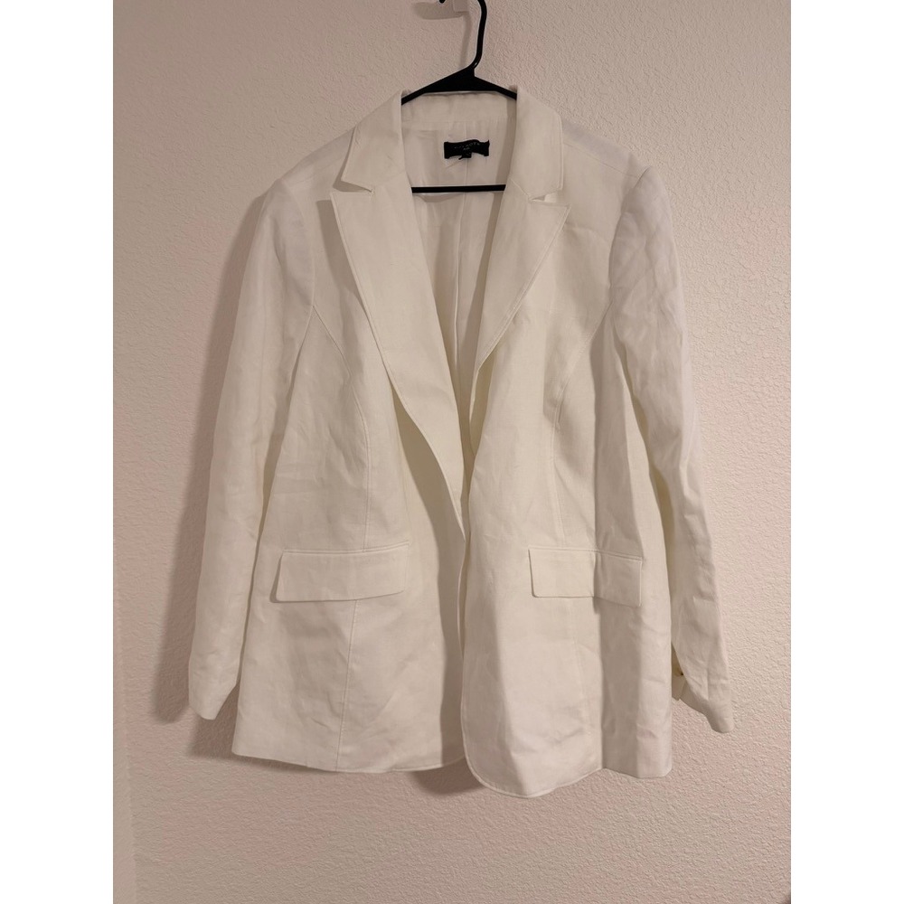 Talbots Plus Size White 100% Linen Single Button Blazer Jacket Office Size 20W